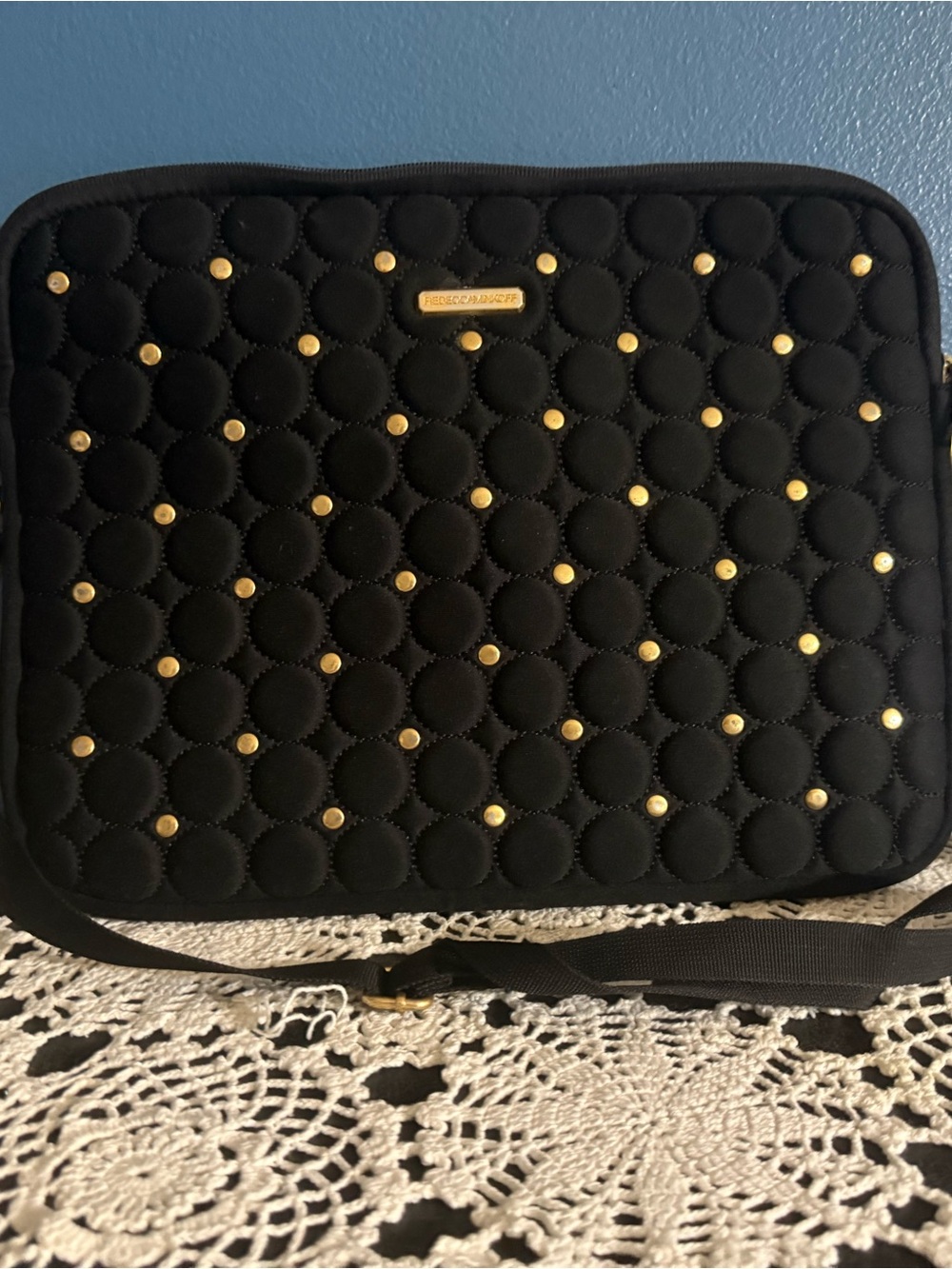 Rebecca Minkoff Black Quilted Crossbody with Gold Studs